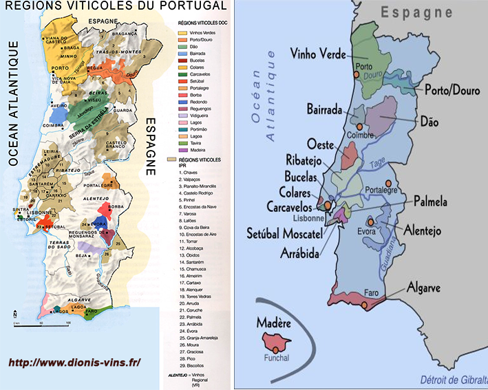 carte des régions viticoles du Portugal